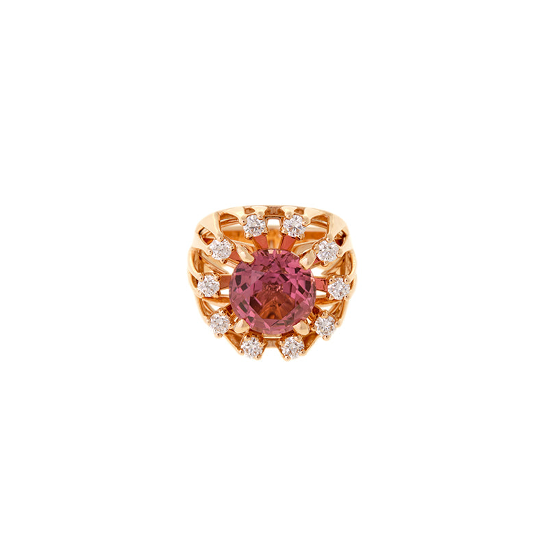 Unique Pinky Ring - Pink Tourmaline - Diamonds