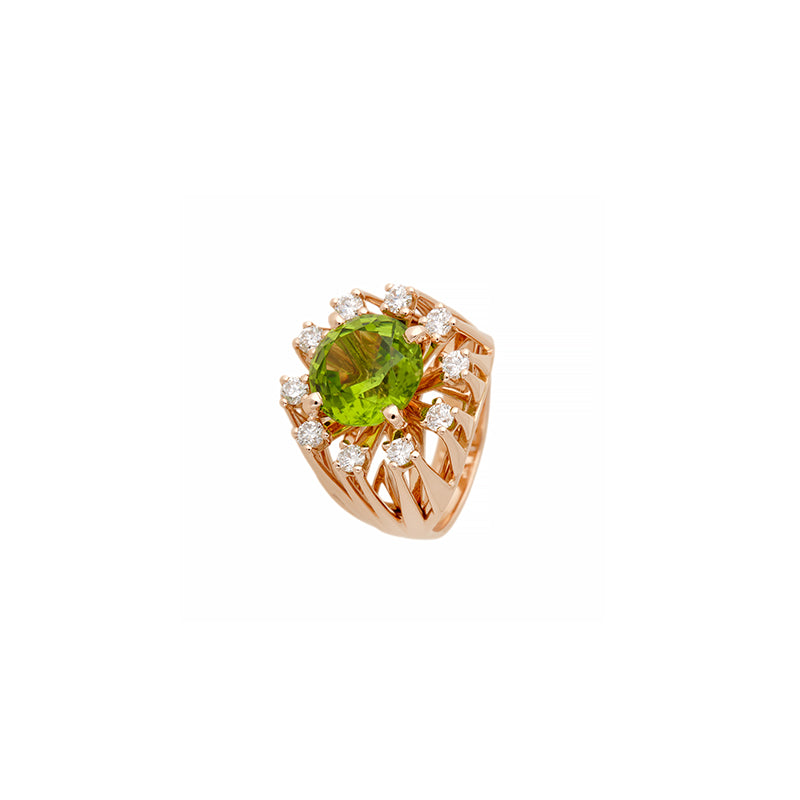 Unique Pinky Ring - Peridot - Diamonds