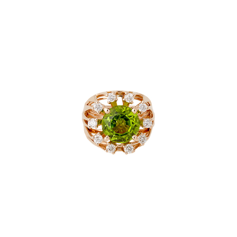 Unique Pinky Ring - Peridot - Diamonds