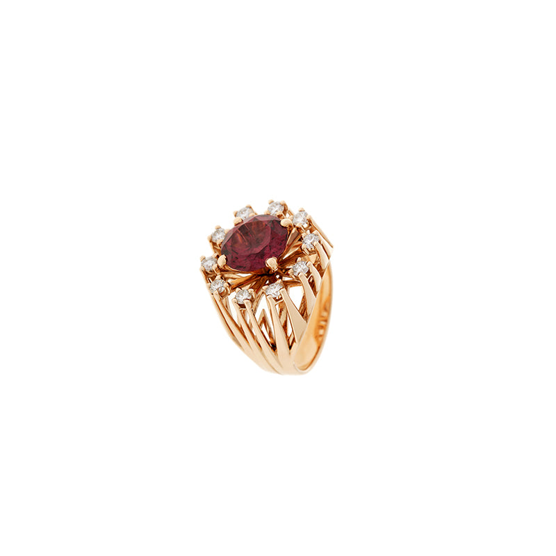 Unique Chevalière Bague - Rhodolite - Diamants