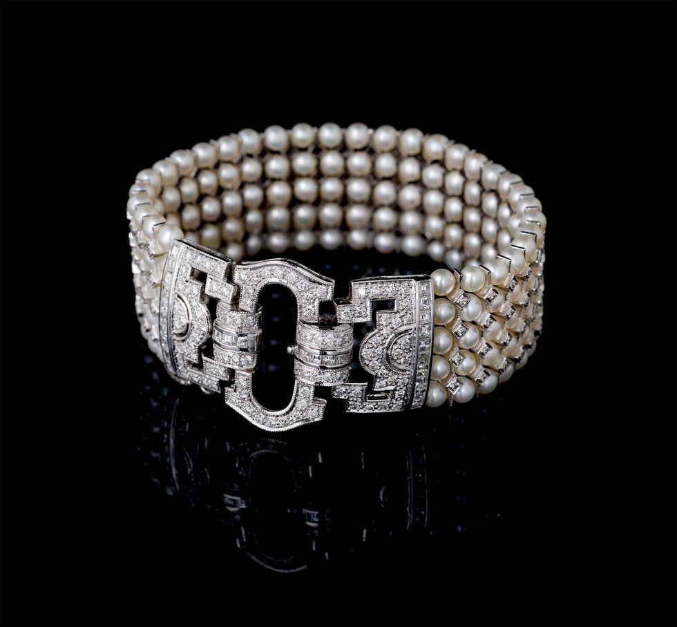 Bracelet - White Pearls - Diamonds