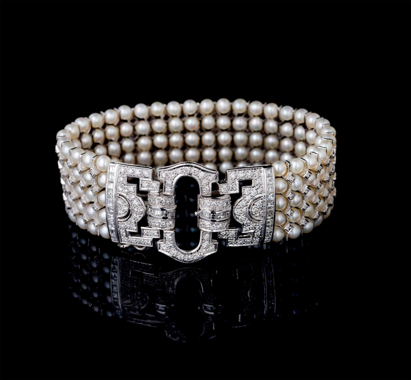 Bracelet - White Pearls - Diamonds
