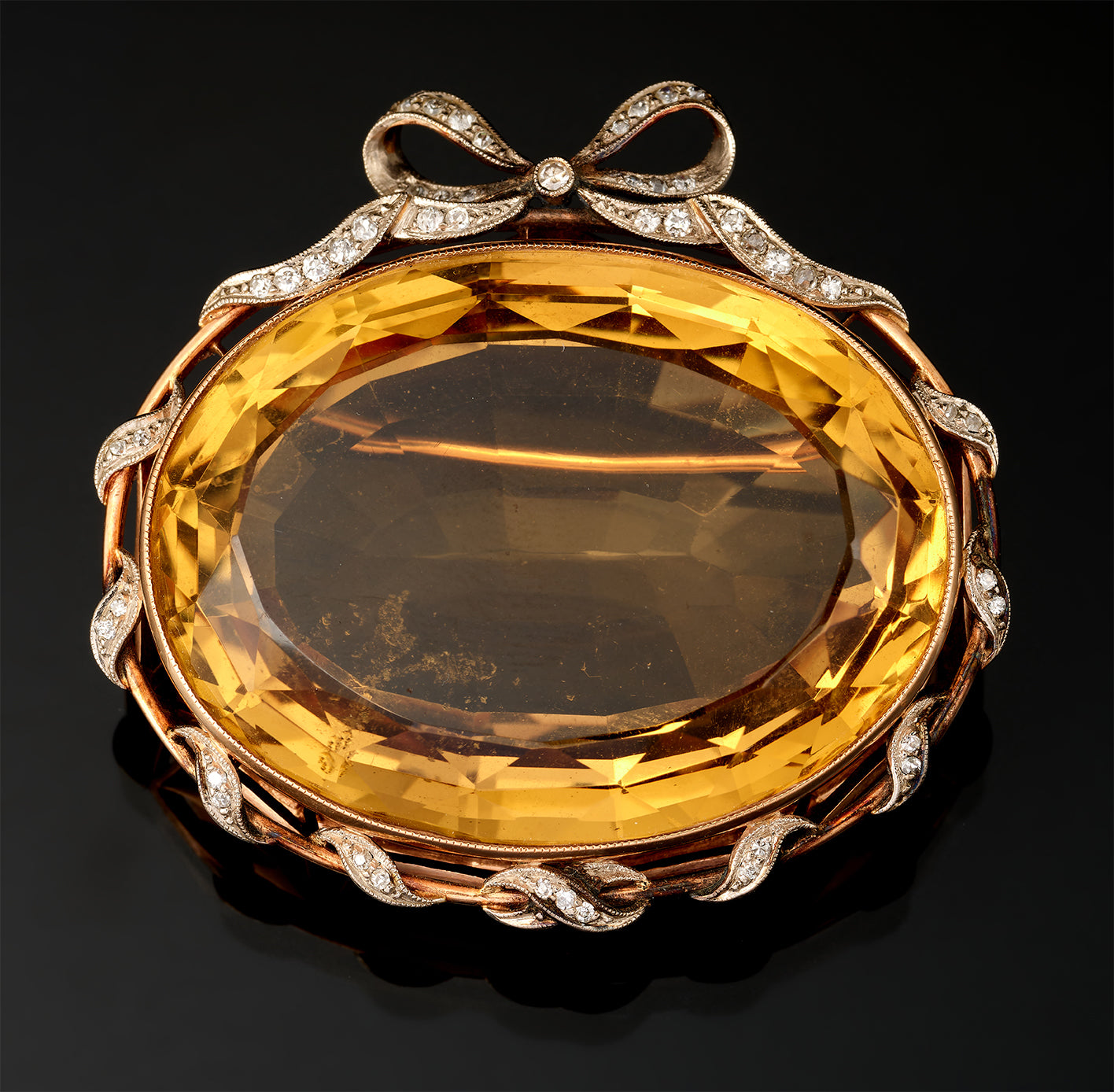 Broche Ancienne Fin XIXe Siècle En Or Et Citrine Naturelle - Bijou Vintage Italien - Occasion