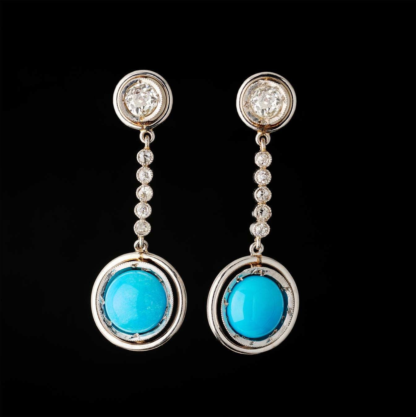 Boucles d'oreilles - Diamants - Turquoises