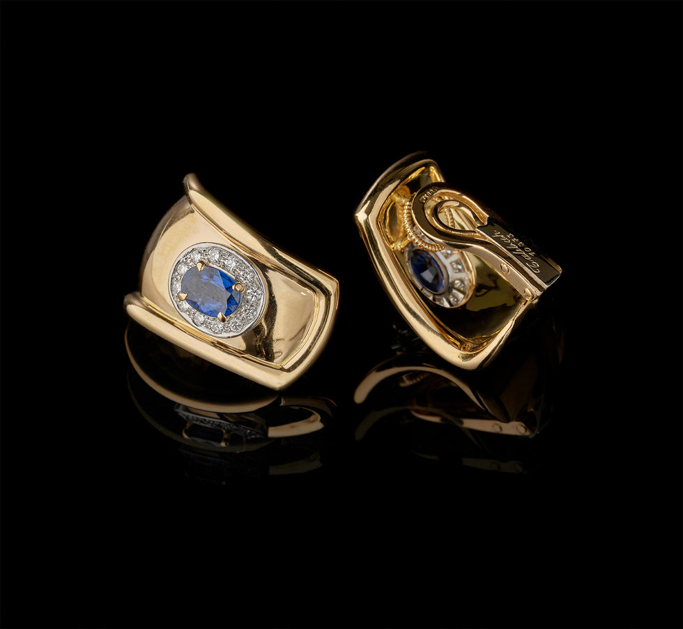 Earrings - Blue Sapphires - Diamonds