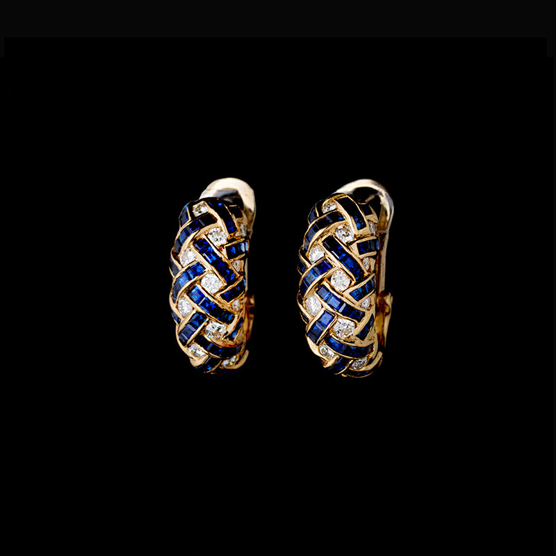 Earrings - Blue Sapphires - Diamonds