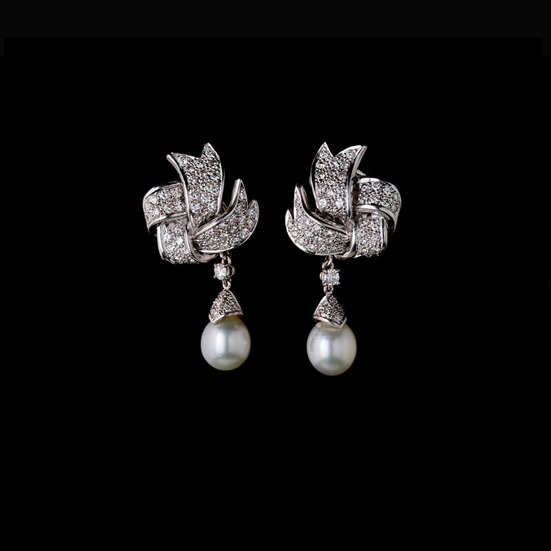 Boucles d'oreilles - Perles - Diamants