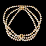 Necklace - Pearls - Citrine - Diamonds