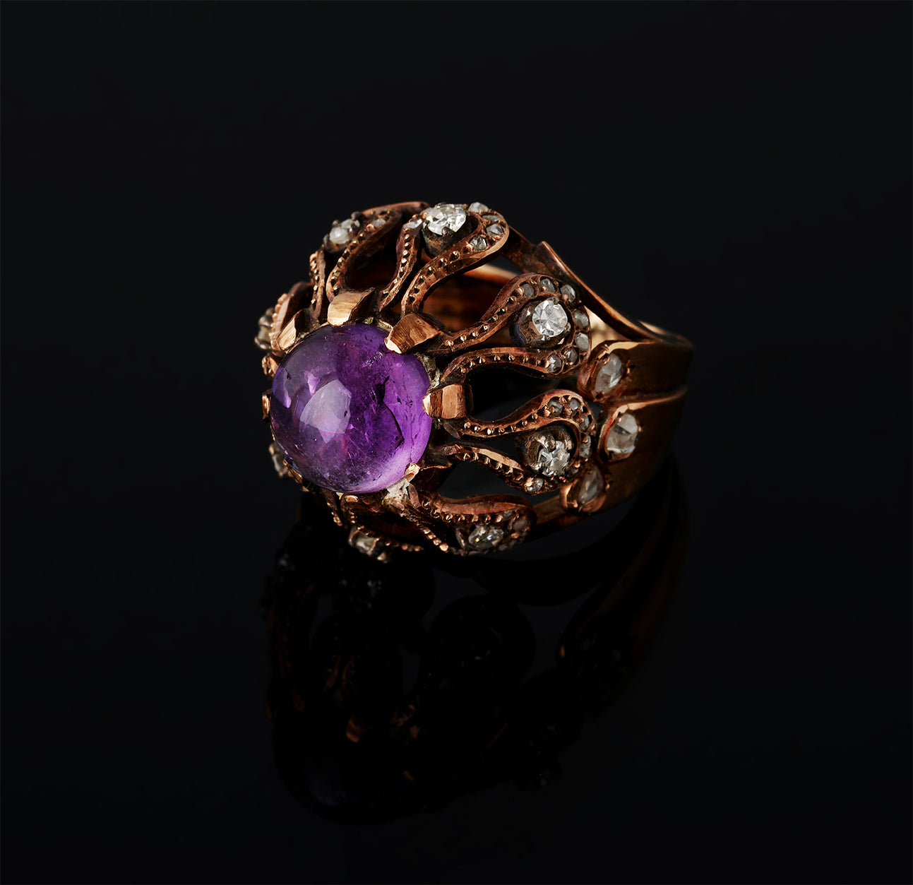 Ring - Amethyst - Rose Cut Diamonds