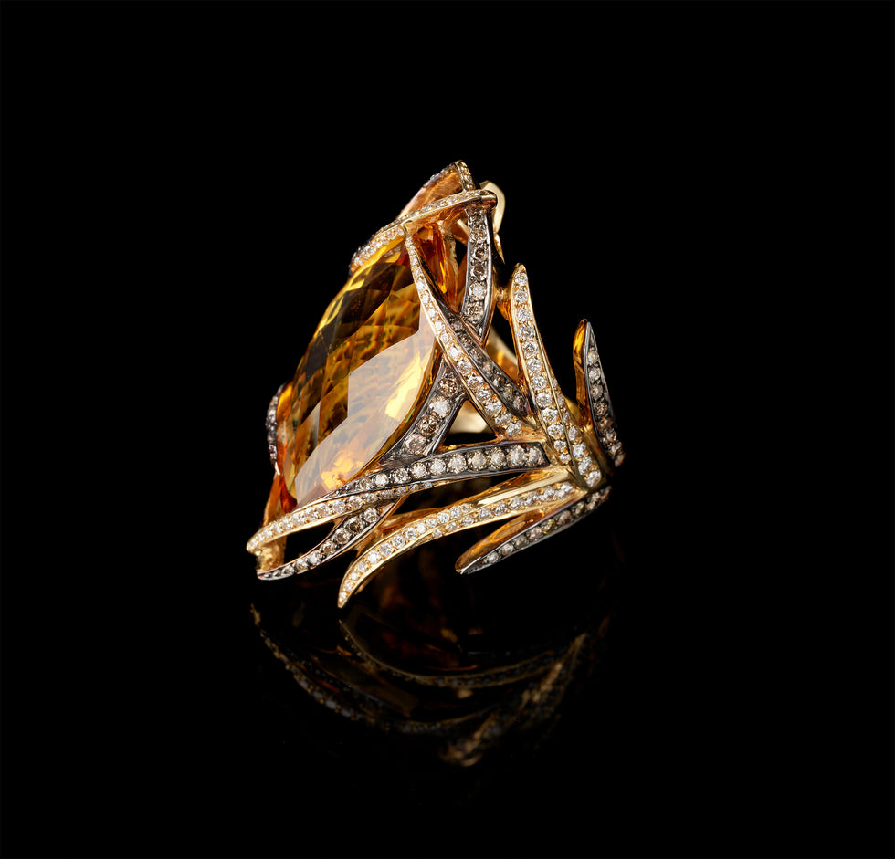 Ring - Citrine - White & Brown Diamonds