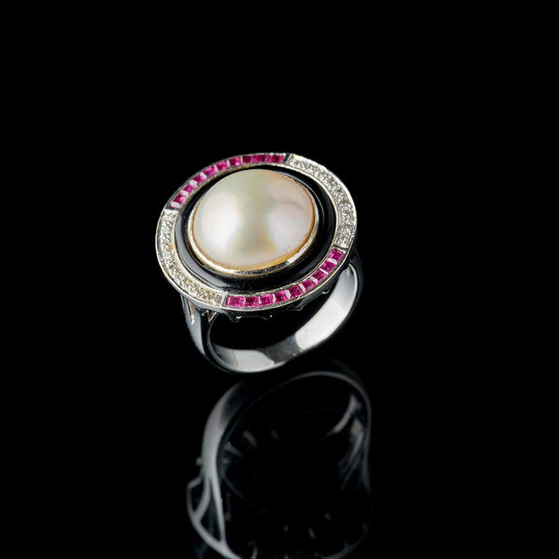 Ring - Pearl - Rubies - Diamonds