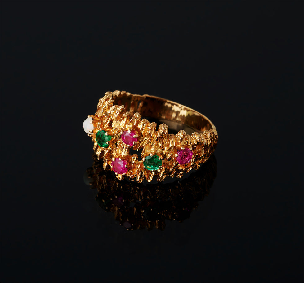 Ring - Emeralds - Rubies - Opal