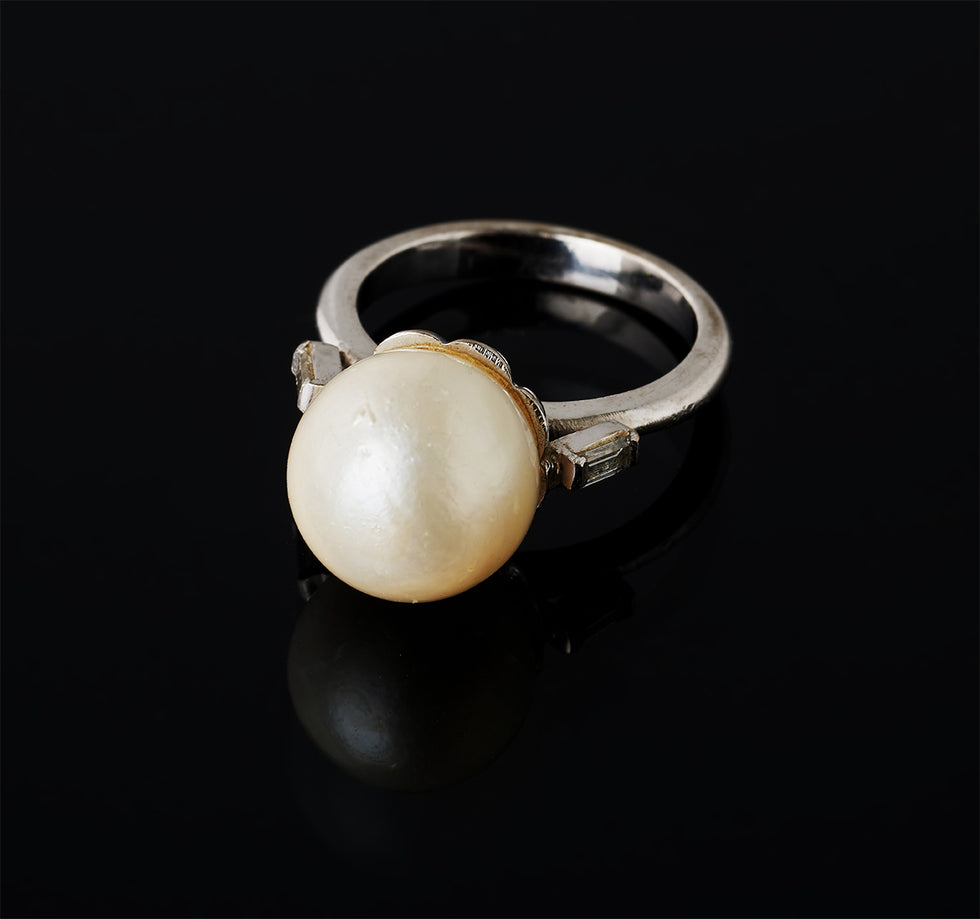 Ring - White Pearl - Diamonds