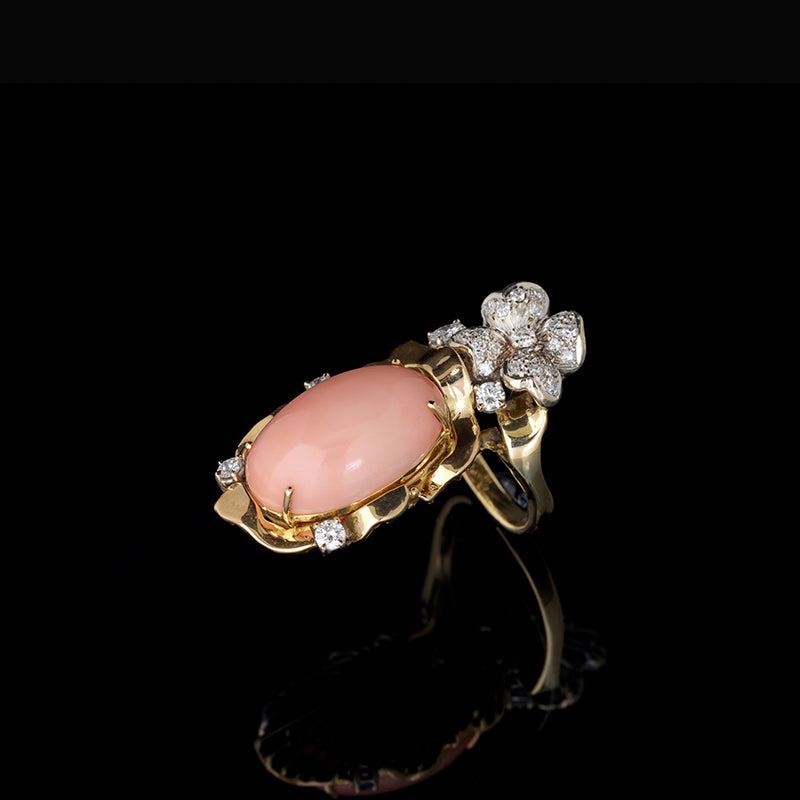 Ring - Coral - Diamonds