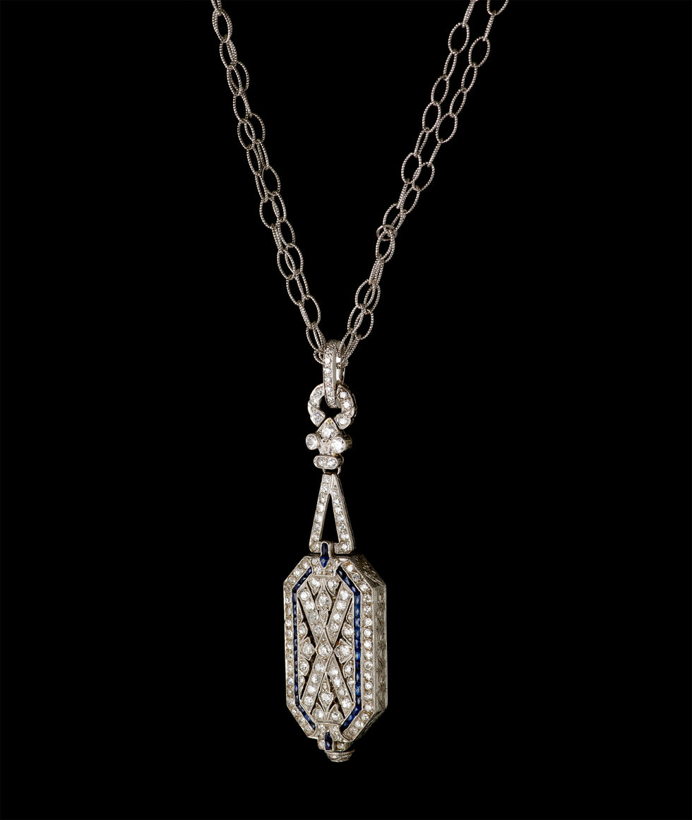 Montre Pendentif - Diamants - Saphirs Bleus