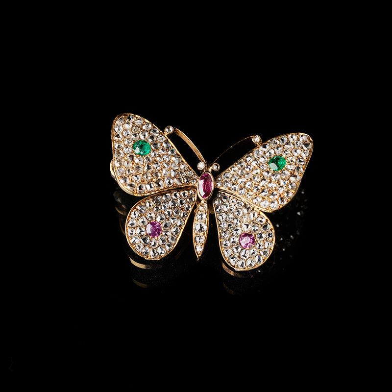Brooch - Diamonds - Rubies - Emeralds