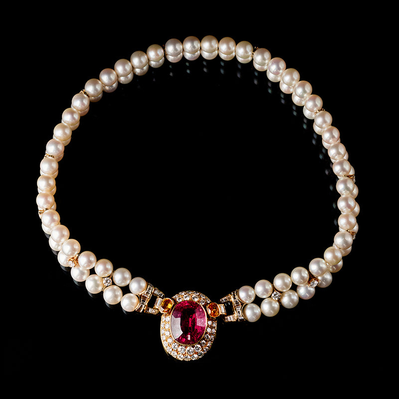 Necklace - Tourmaline - Pearls - Citrines - Diamonds