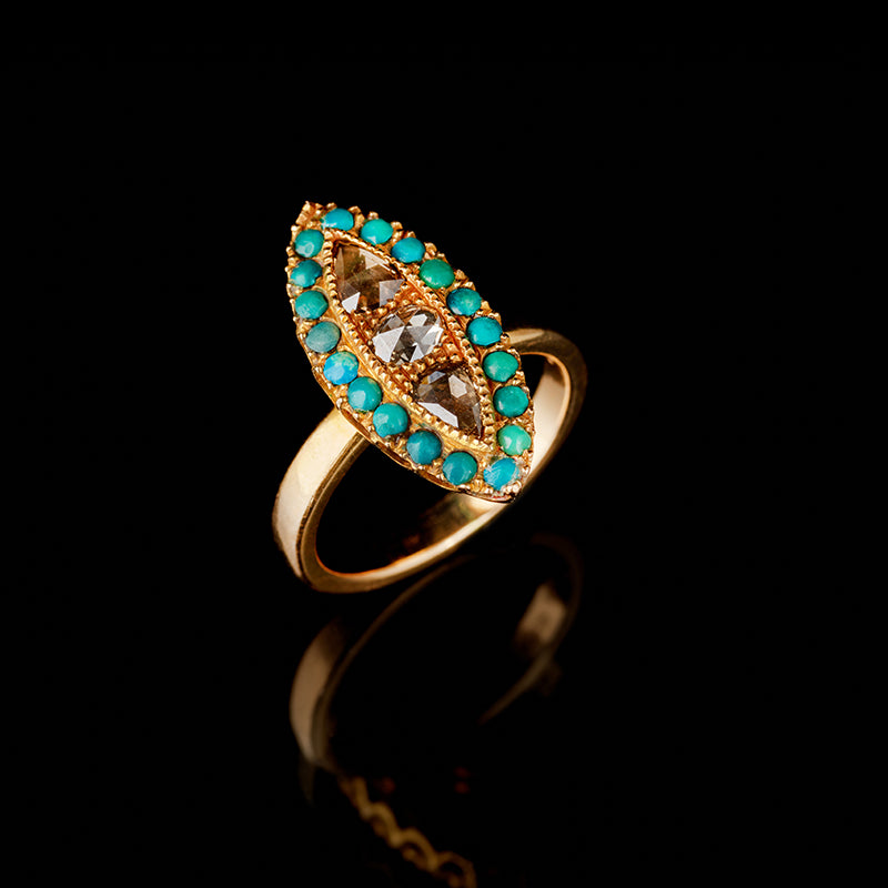 Ring - Brown Diamonds - Turquoises