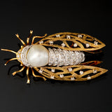 Brooch - White Pearl - Diamonds