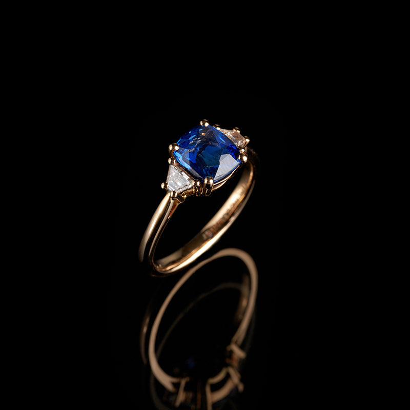 Solitaire - Saphir Bleu - Diamants