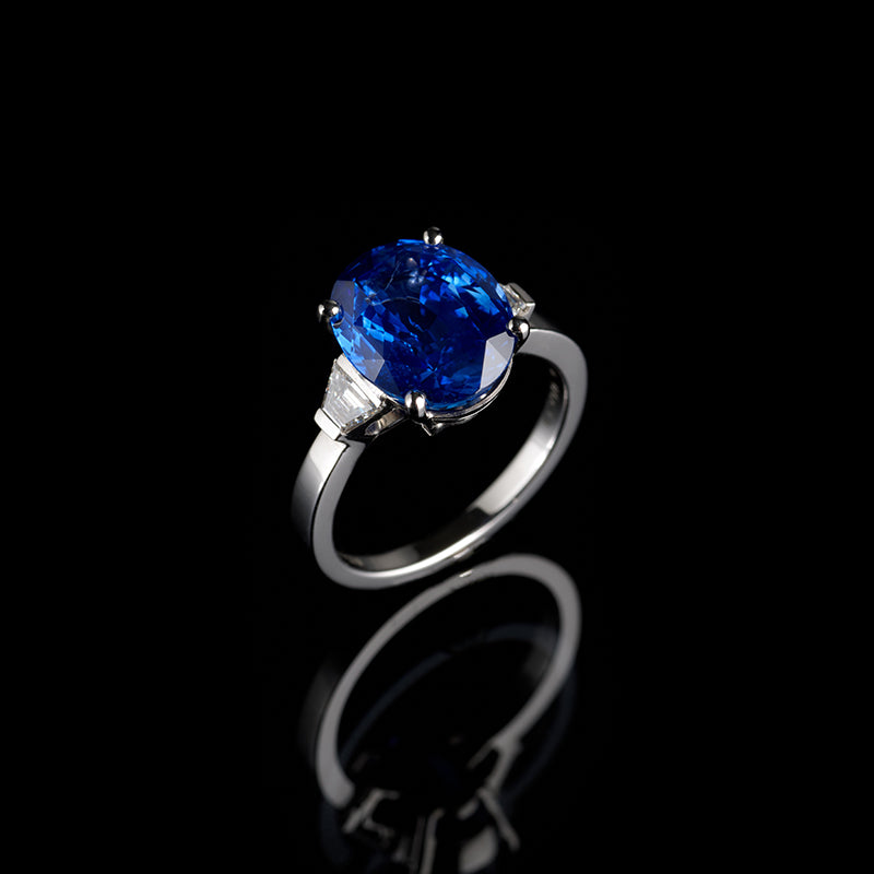 Solitaire - Saphir Bleu - Diamants