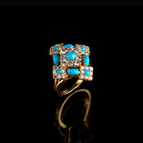 Bague - Turquoises - Diamants