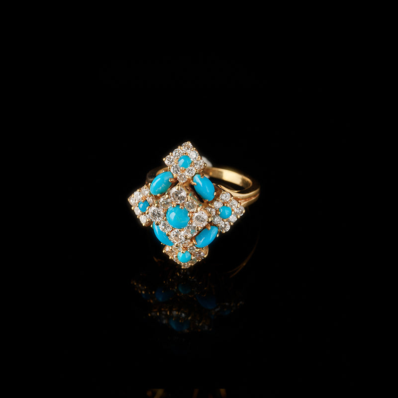 Bague - Turquoises - Diamants