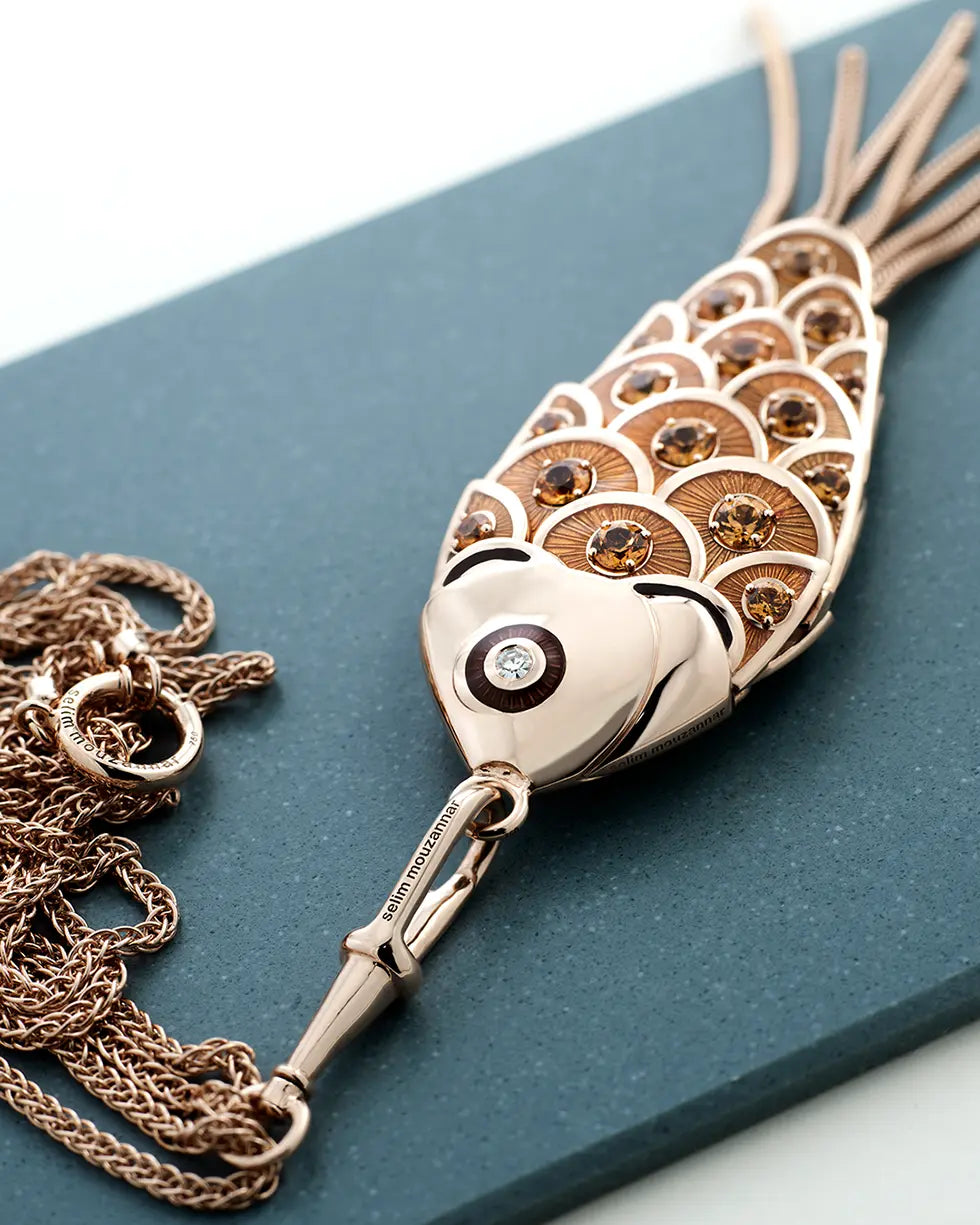 Fish For Love Pendant Orange - Orange Sapphires - Spessartines - Diamonds