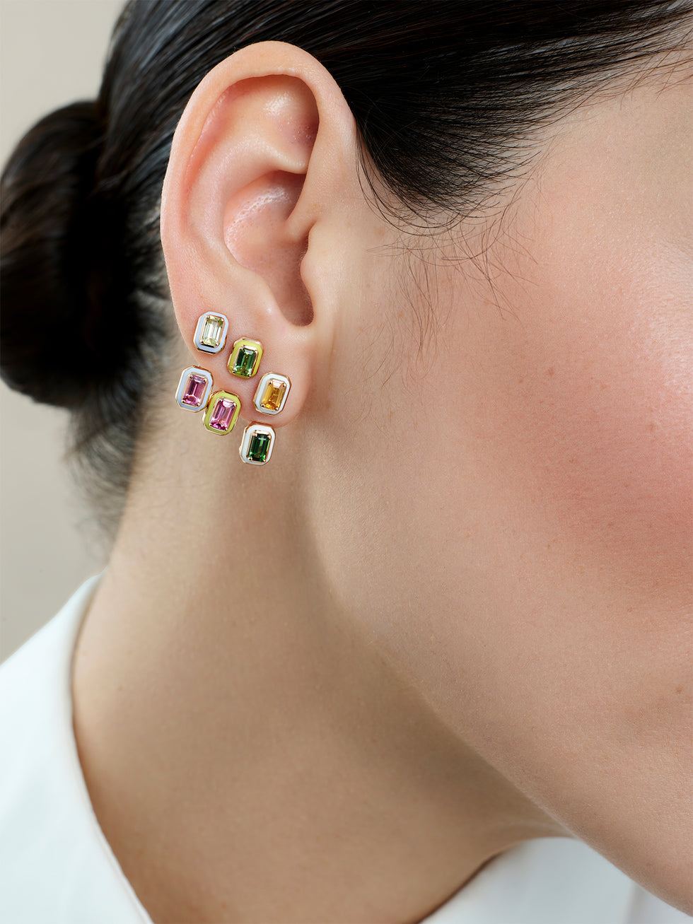 Mina Boucle d'oreille Jaune - Tourmalines Vertes & Roses
