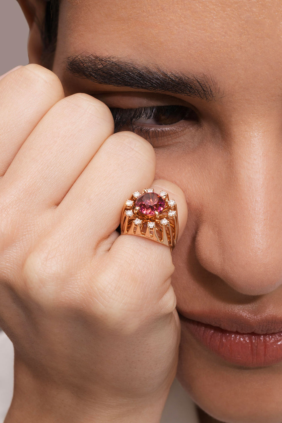 Unique Pinky Ring - Pink Tourmaline - Diamonds