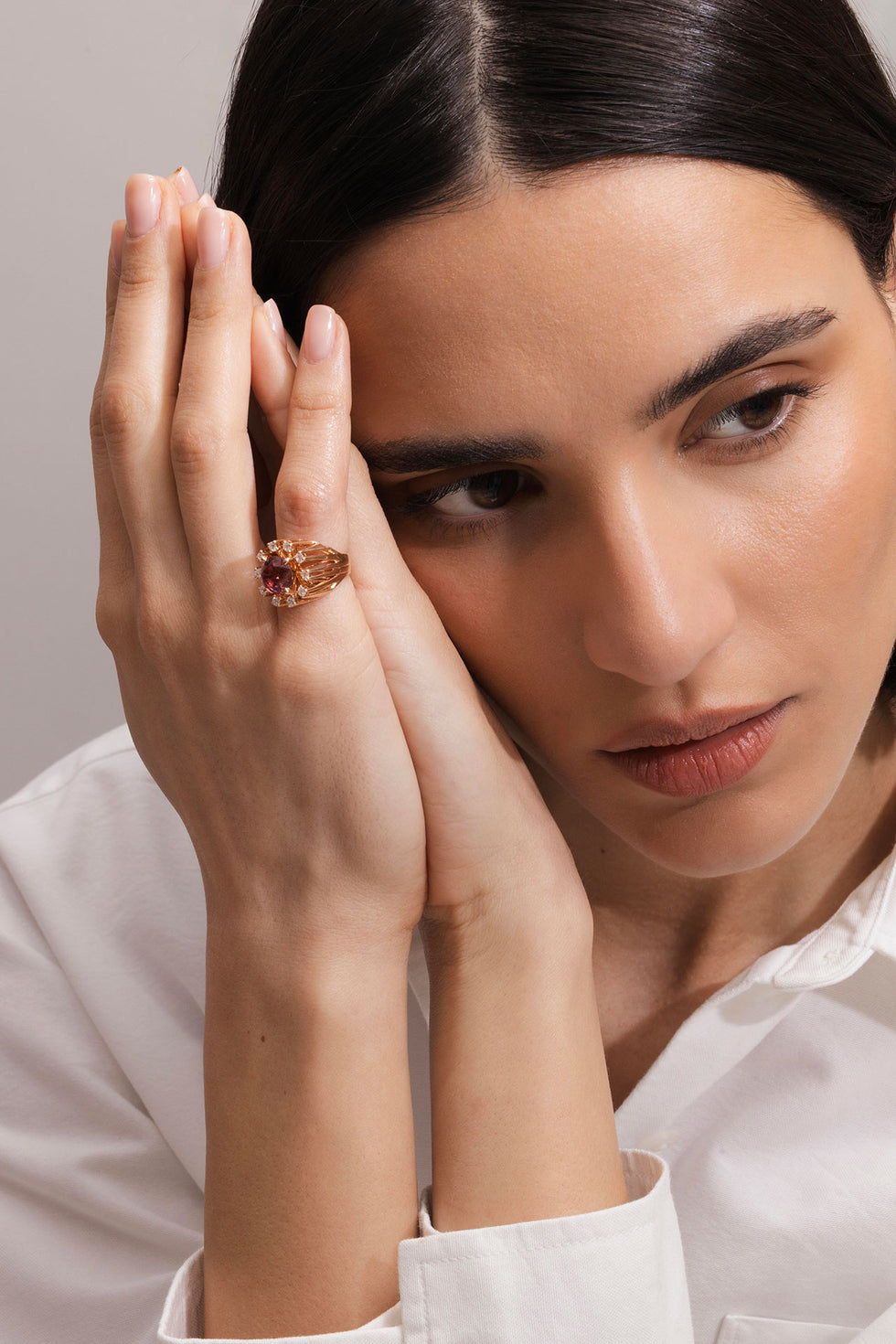 Unique Pinky Ring - Pink Tourmaline - Diamonds