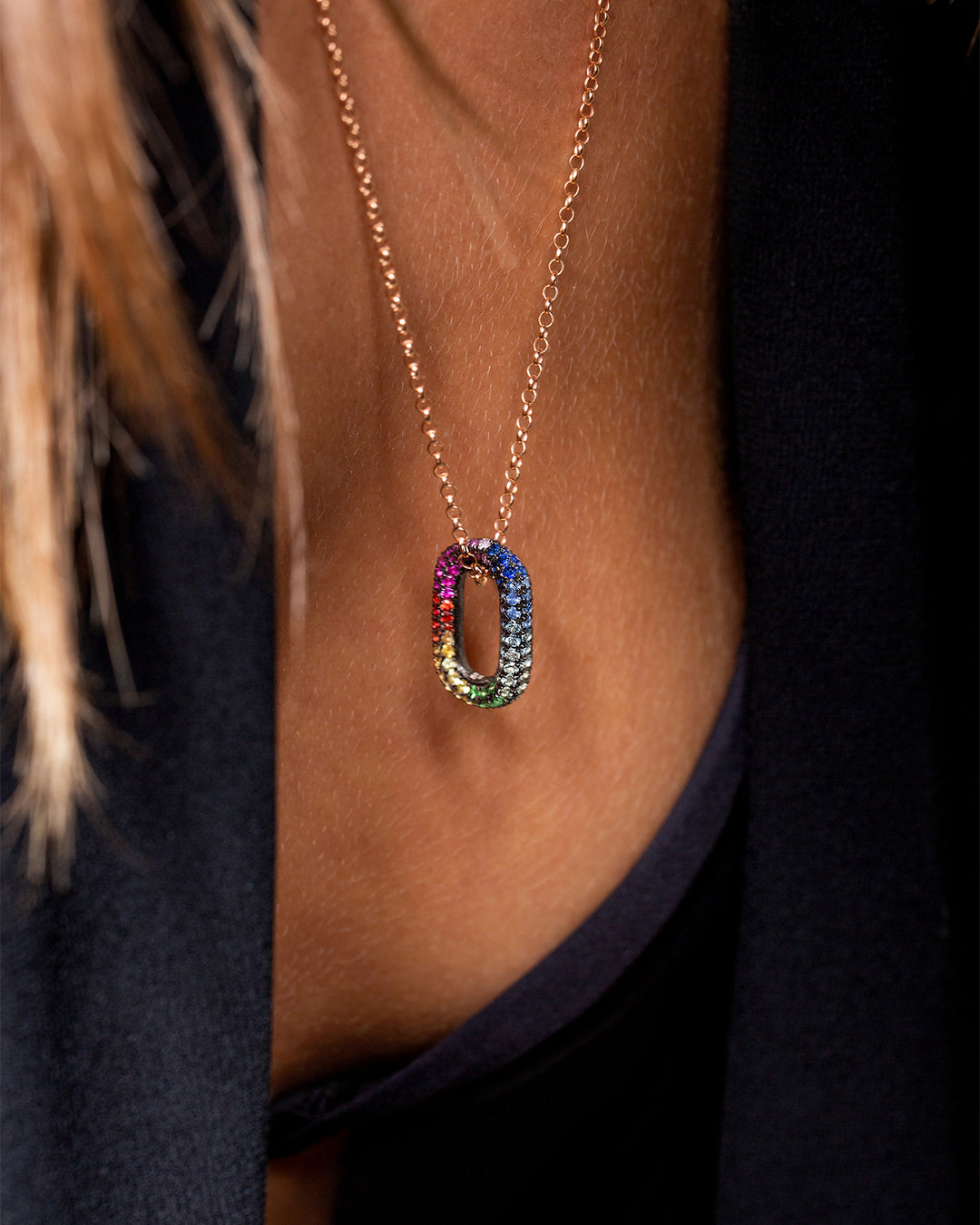 Link Pendant - Colored Sapphires - Tsavorites