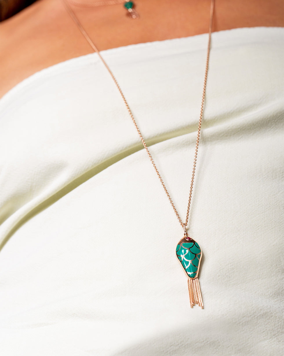 Fish For Love Pendant Green & Ivory - Rubies