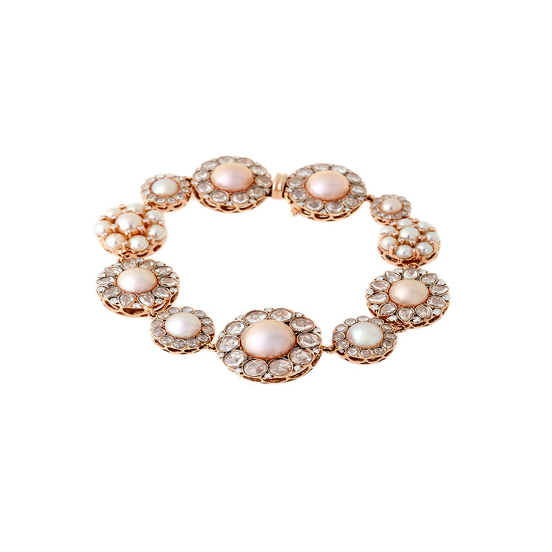 Beirut Rosace Bracelet - White Pearls - Diamonds