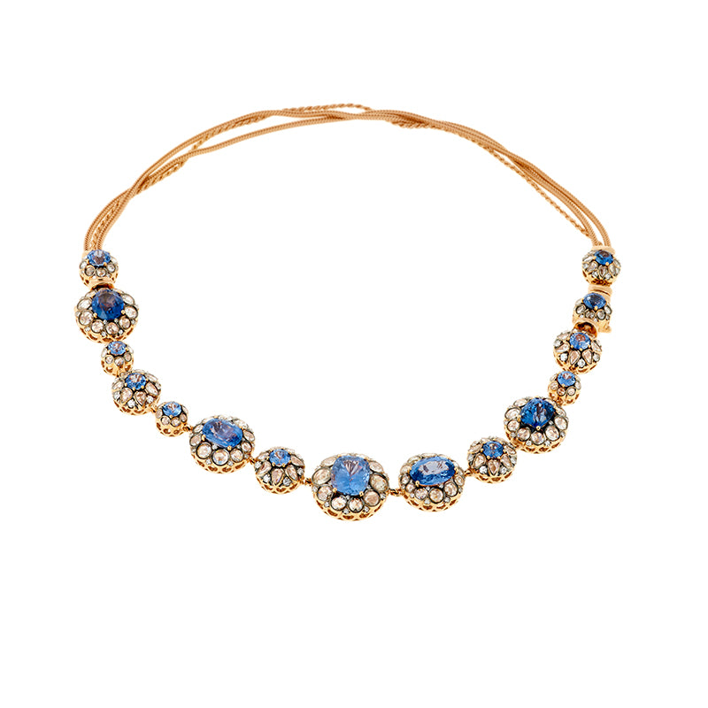 Collier / Bracelet Unique - Diamants & Saphir Bleu