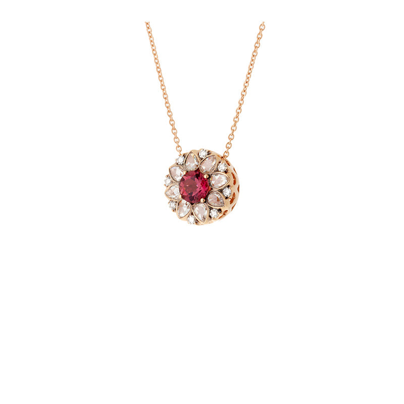 Beirut Rosace Pendentif - Tourmaline Rose - Diamants