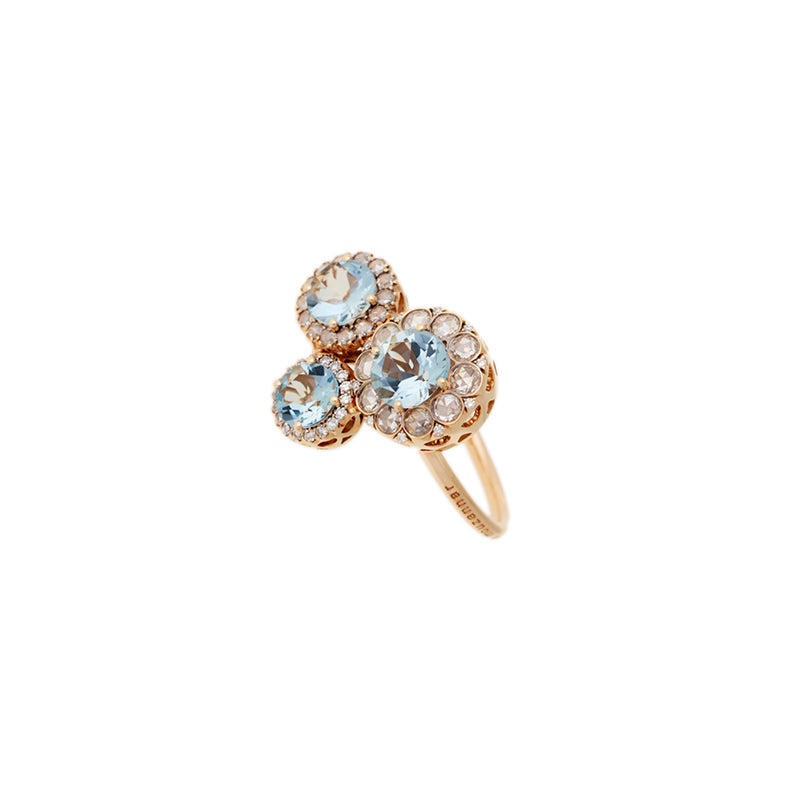 Beirut Rosace Ring - Aquamarines - Diamonds