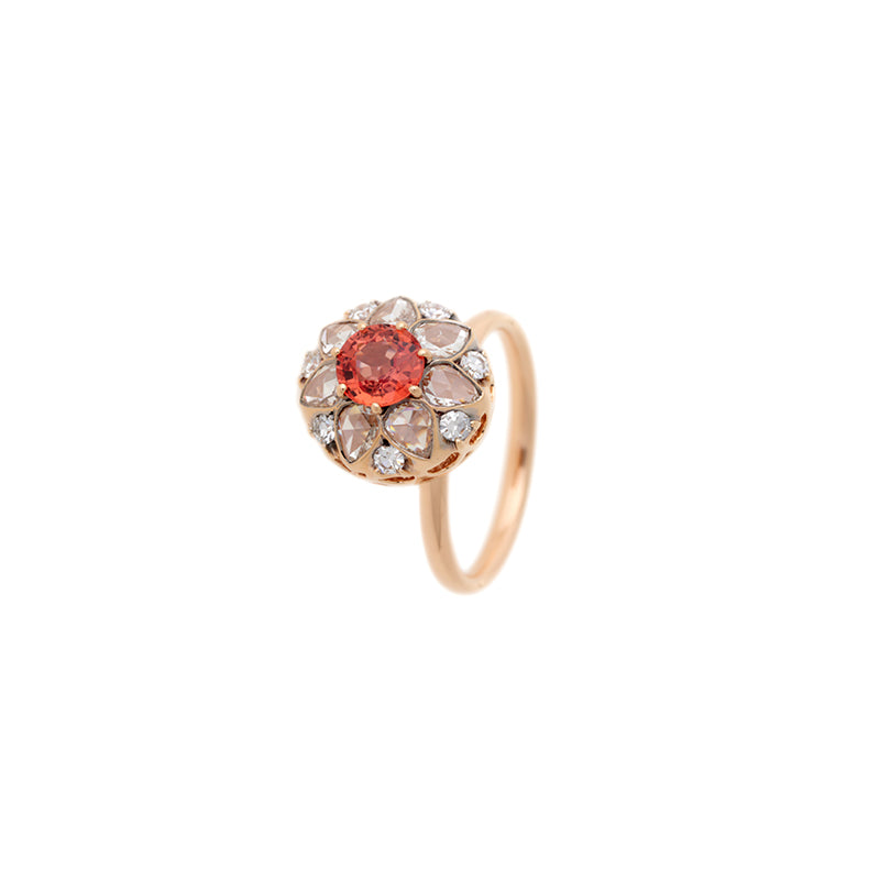 Beirut Rosace Ring - Orange Sapphire - Diamonds