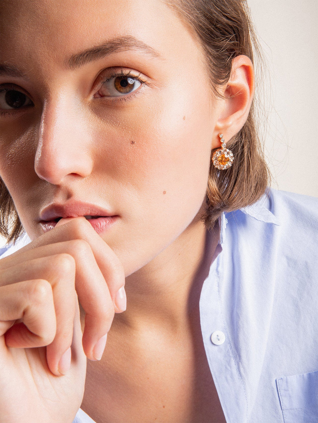 Beirut Rosace Earrings - Spessartines - Diamonds