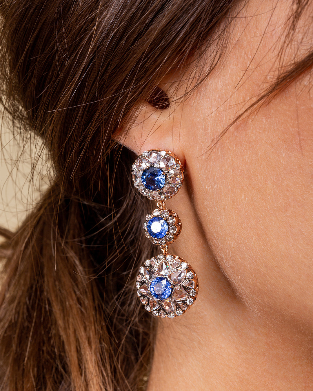 Beirut Rosace Earrings - Blue Sapphires - Diamonds