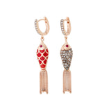 Fish For Love Earring Rusty Red - Icy Grey Diamonds - Rubies