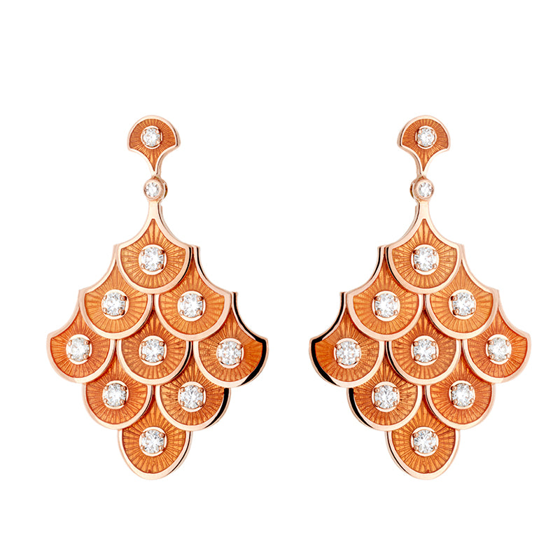 Fish For Love Scales Orange Earrings - Diamonds