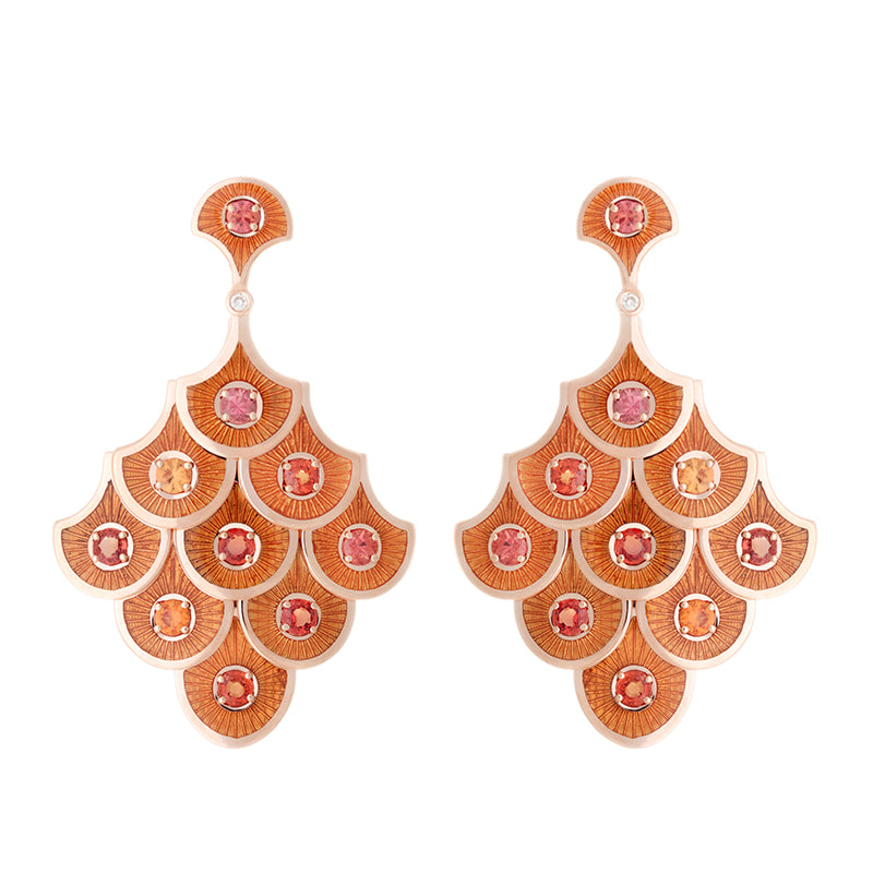 Fish For Love Scales Orange Earrings - Orange Sapphires - Diamonds