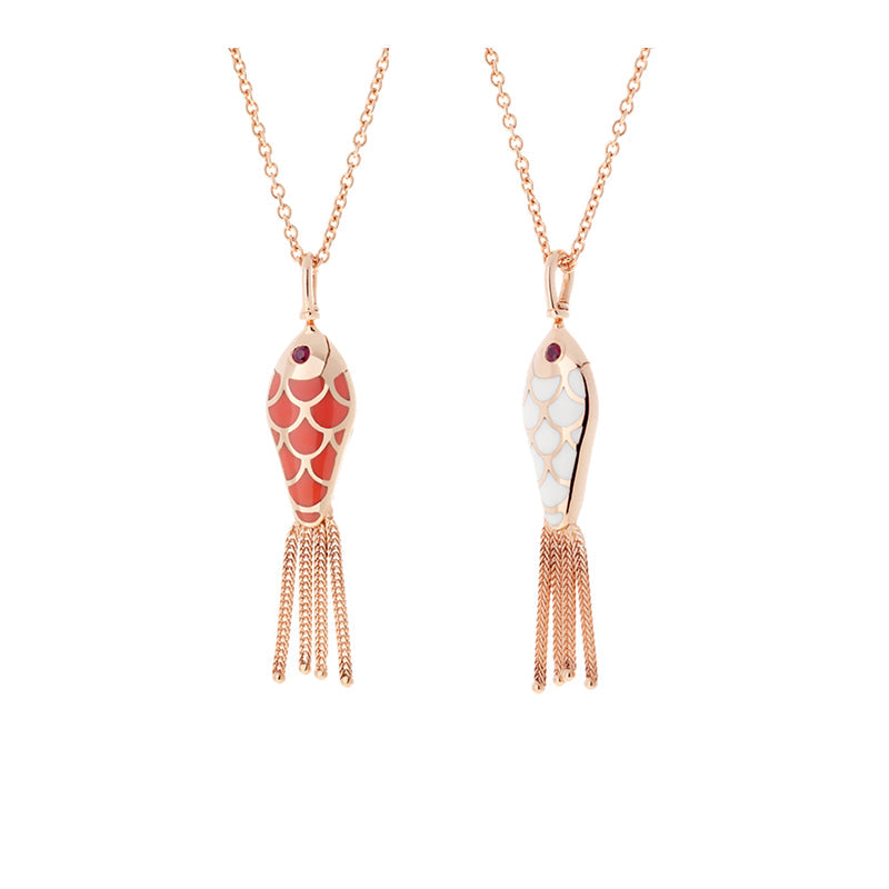 Fish For Love Pendant Coral & Ivory - Rubies