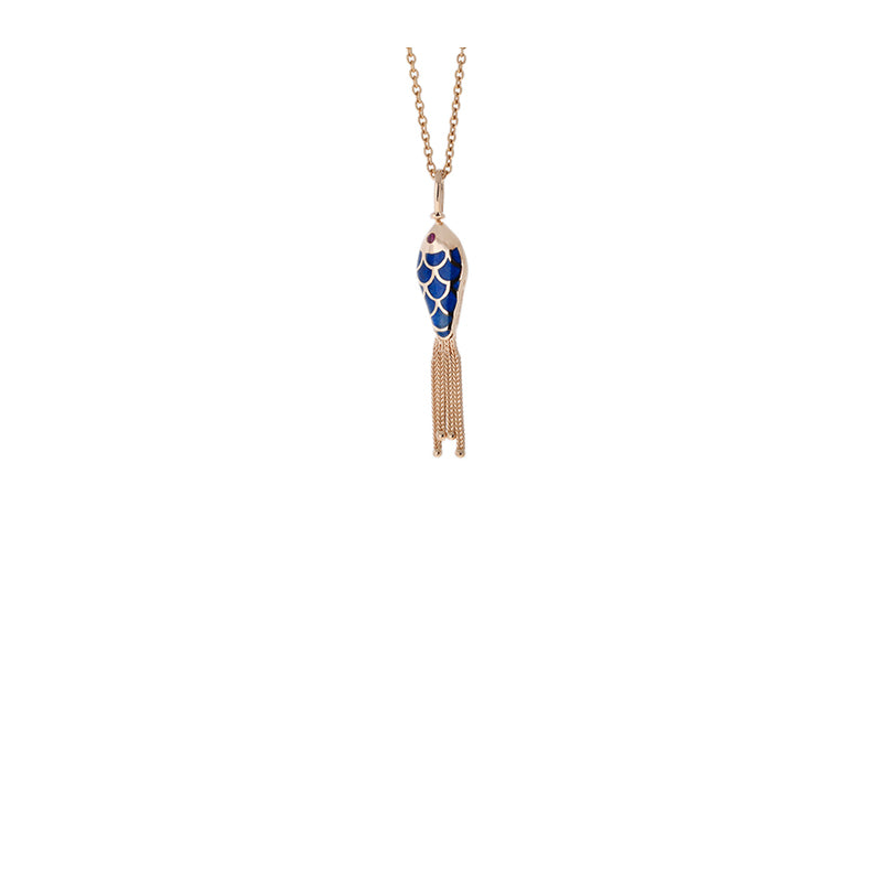 Fish For Love Pendant Navy Blue - Icy Diamonds - Rubies