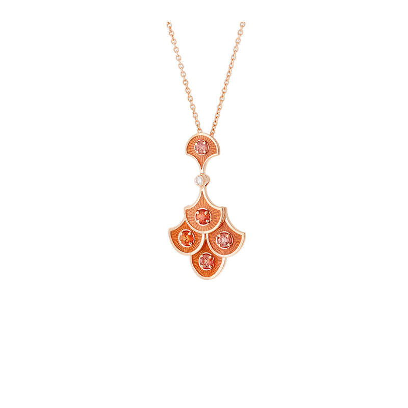 Fish For Love Scales Orange Pendant - Orange Sapphires - Diamond