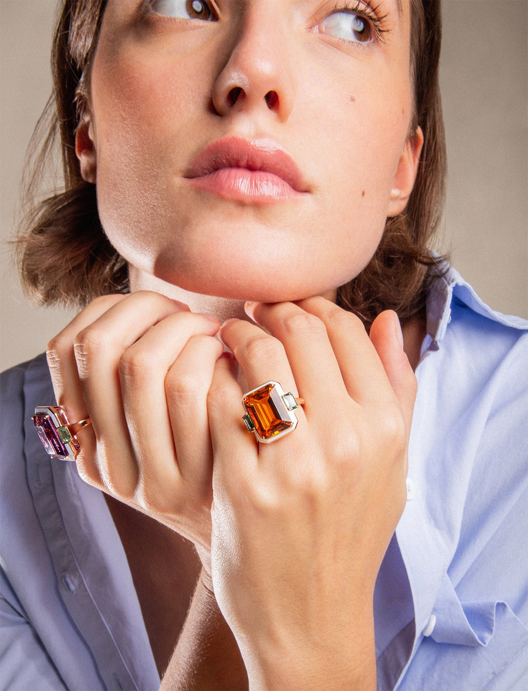 Gemma Ring - Amethyst - Green Tourmalines