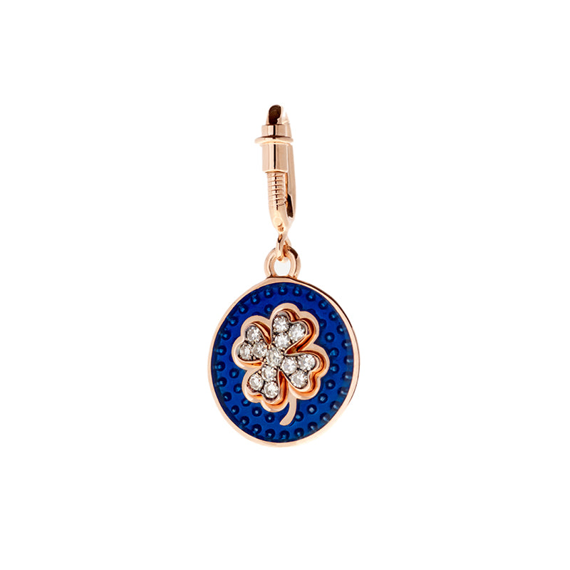 Médaille Trèfle Bleu Marine - Diamants