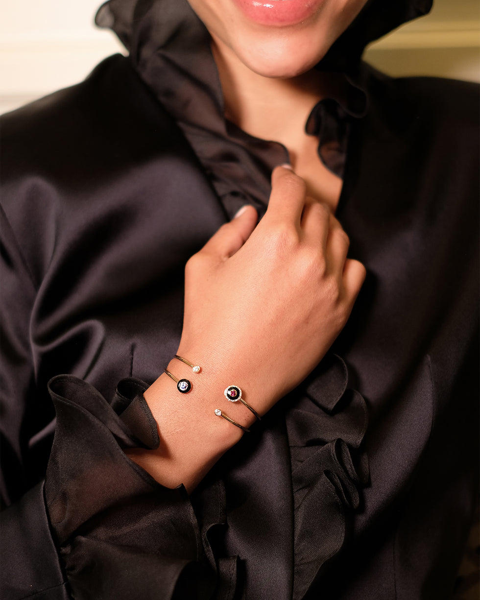 Mina Bracelet noir - Rhodolite - Diamants