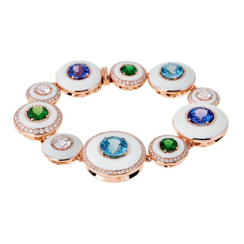 Unique Bracelet ivoire - Tanzanites - Tsavorites - Hyacinthes Bleues - Diamants